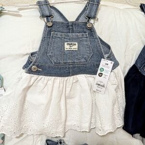 OshKosh B'Gosh Baby Girl Eyelet Denim Overall Dress Size